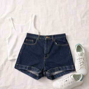 American Apparel Dark Wash High-Waisted Denim Shorts Size 30 Rigid Cotton